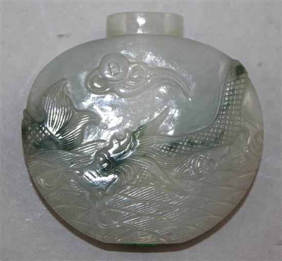 A Chinese jadeite moonflask-shaped snuff bottle, 1800-1900, Richards no. 396